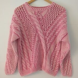 525 America Born Pink Boho Cable knit Sweater Grandma Core Sz Xs